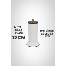 Baza Ayağı 12 Cm 3/8 Vidalı 12 Li Set Metal Beyaz Yatak Mobilya Ayağı Kalın Vida Beyaz 3/8 12 Cm