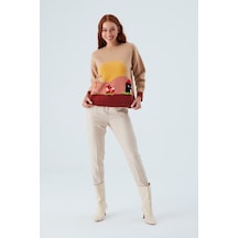 Peraluna Sunny Pullover El İşlemeli Desenli Kadın Triko Kazak Bej/kahve-çok Renkli Çok Renkli