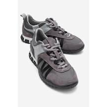 Fıera Gri Siyah Hakiki Deri Fileli Kadın Günlük Sneaker Gri - Siyah