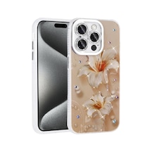 Zore İphone 15 Pro Kılıf Çiçek Desenli Parlak Taşlı Sert Silikon Ogaa Garden Kapak - Pembe Açık