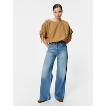 Koton Crop Bluz Drapeli Yarasa Kollu Kahverengi 4sak60345uw 4SAK60345UW517 Kahve