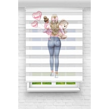 Perdecizade Enxboy Pembe Balonlu Kadın Dijital Baskılı Zebra Perde-cocuk Odası-stor Perde Renkli