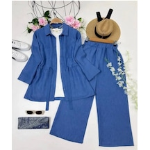 Lovie Moda Kadın Bel Kuşaklı İkili Takım Mavi
