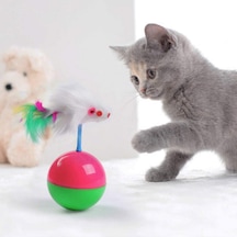 Kedi Oyun Topu Tüylü Fareli Hacı Yatmaz Eğitici Yavru Kedi Fare Kovalama Oyuncağı Standart, Adet, 1