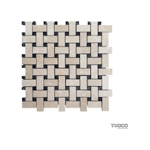 Tuqco Doğal Taş Basket Weave Bej - Toros Siyahı Cilalı Mermer Mozaik