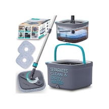True & Tidy True Clean Paspas Ve Kova Sistemi, Kare Döndürmeli Paspas, Çift Bölmeli Paspas Kovası Ve 2 Kalın Makinede Yıkanabilir Paspas Pedleri Spin Mop İçerir 6998