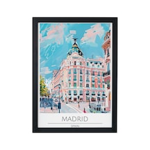 Madrid Spain Travel Poster Ahşap Çerçeveli Dekoratif Duvar Tablosu Siyah