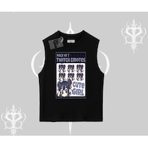 Tarzsokak Kolsuz Tshirt Twitch Emotes Cute Girl Anime Expression Siyah