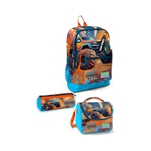 Coral High Kids Mavi Turuncu High Wheels Truck Desenli 3'lü Okul Çanta Seti Set0123778 - Erkek Çok Renkli