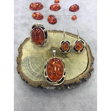 Kehribar Taşlı El Işi Gümüş Set 925 Ayar (380205674)