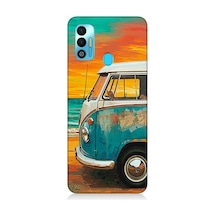 Tecno Spark 7t Uyumlu Sahilde Mavi Karavan Desenli Silikon Kılıf Çok Renkli