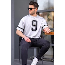 Madmext Gri Oversize Bisiklet Yaka Baskılı Tişört 6200-gri Gri