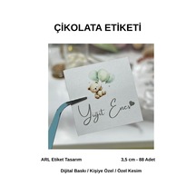 Yenidoğan Ayıcıklı Yeşil Balonlu Çikolata Etiketi 3,5x3,5 Cm 88 Adet -arl Etiket Tasarım Beyaz