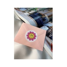 Pembe Papatya Etiketi Gülümseyen Surat Yuvarlak Mat Sticker 4 Cm 100 Adet Çok Renkli