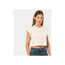 Türen Kadın Vatka Görünümlü Crop T-shirt 3402/krem 001