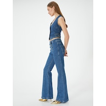 Koton İspanyol Paça Kot Pantolon Önden Çift Düğme Detaylı Cepli - Victoria Flare Jeans Orta İndigo 4sal40364md İndigo
