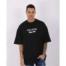 Unisex Bisiklet Yaka Baskılı Oversize T-shirt - Siyah - Siyah / L 10 Parça Siyah