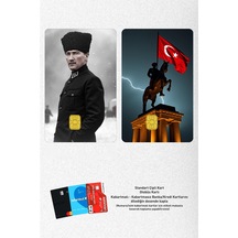 Atatürk Kalpaklı Ve Atlı 2'li Kart Kaplama Sticker, Çipli Banka/atm Kartlara Uyumlu Standart