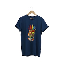 Grafiti Desenli Kızılderili Baskılı Dövme Temalı Regular Fit %100 Pamuk Lacivert T-shirt Lacivert