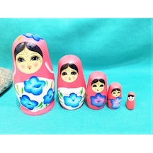 Sevgiliye Özel Günlere Hediye Dekoratif Süpriz  İç İçe Geçen Ahşap Pembe Matruşka Bebek 5'li