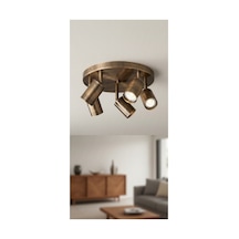 Gu10 Beşli Fırçalı Patinalı 40 Cm Kahve Bronz Metal Tavan Spot Hareketli Başlıkavize Os Ram Led Siyah