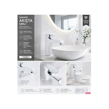 Rena Design Lavabo Bataryasi Krom Lüks Ağir Gövde Prinç Banyo Su Tasarruflu Aç Kapa 2 Yil Garantili Kare Sicak Soğuk Gümüş Gri
