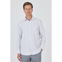 İmza Uzun Kol Çizgili Desen Bez Ayağı Sert Yaka Cepli Pamuklu Classic Comfort Fit Gömlek 1004250192 Beyaz