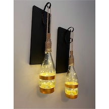 Tıpa Peri Led Işıklı Siyah Ahşap Cam Şampanya Şişesi Duvar Aplik Çok Renkli