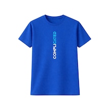 Complicated Baskılı Oversize Unisex Tişört %100 Pamuk Yazlık Street Style Unisex T-shirt Mavi