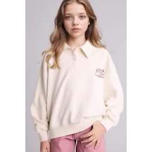 Defacto Polo Yaka Baskılı Sweatshırt Kız Çocuk E6841a826sper85 Ekru-er85