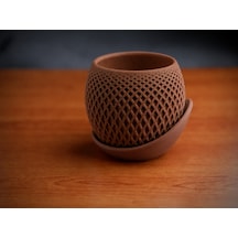 3d Baskı Küre Saksı - Kafes Dokulu İki Parçalı Dekoratif Saksı - Kahverengi-kahverengi Çok Renkli