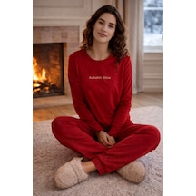 Remsa Kadın Kadife Kumaş Pijama Takımı 13165-2892 Kırmızı Kırmızı
