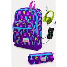 Coral High Kids Mor Pembe Kaktüs Desenli Usb'li 2'li Okul Çanta Seti Set0223273