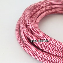 2X0,50Mm Kırmızı Beyaz Renk Dekoratif Örgülü Kumaş Kablo1-5-10-20