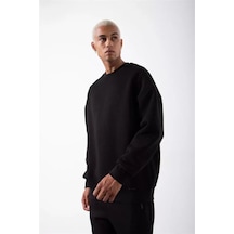 Yake Store Unisex Biskilet Yaka Üç İplik Sweatshirt - Siyah - Siyah