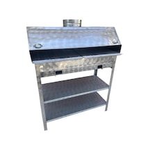 Paslanmaz Kömürlü Mangal 40 X 80 Bacalı Kapaklı Barbekü