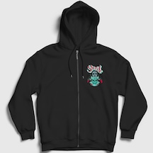 Presmono Unisex Fortune Teller Ghost Fermuarlı Kapüşonlu Sweatshirt Siyah
