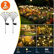 2'li Güneş Enerjili 70 Cm Firefly Bahçe Lambası 8 Led Aydınlatma Dekoratif Solar Dış Mekan Balkon Yürüyüş Yol