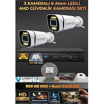 2 Kameralı 6 Atom Led Gece Renkli Görüşlü Güvenlik Kamerası Seti + 500 Gb Hdd