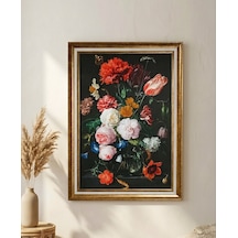 Vintage Gold Çerçeveli Tablo Vazo Ve Çiçekler 60x80 Cm