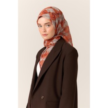Silk Home İnce Pamuk Soft Eşarp Turuncu-mürdüm Desenli Kaymaz Dokulu Tok Duruşlu 90x90 Çok Renkli