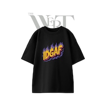 Thewert Idgaf Fire Tasarım Baskılı Ünisex Siyah Oversize T-shirt