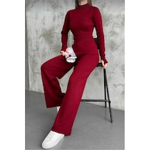 Sayzen Your Shine Yarım Balıkçı Örgü Crop Kazak Pantolon Triko Alt-üst Takim Sy-01crp Bordo