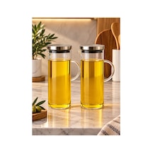 2 Li Metal Vakumlu Kapaklı 1500 Ml Cam Yağdanlık Yağlık Set Gri Gri
