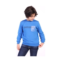 Toontoy Kids Toontoy Erkek Çocuk Relax Fit Bisiklet Yaka Baskılı Sweatshirt - 2 İplik Saks