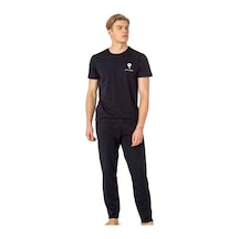 6078 Erkek Kısa Kollu Bisiklet Yaka Pijama Takım-lacivert Lacivert