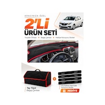 Renault Symbol Kısa Tip 1 2013-2021 Uyumlu Torpido Örtüsü + Tay Tüyü Çanta Seti - Siyah Kırmızı