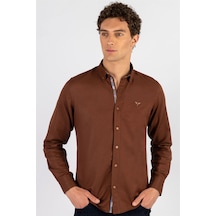 Tudors Slim Fit Dar Kesim Uzun Kol Erkek Gömlek-23458 Kahverengi Tudors Slim Fit Dar Kesim Uzun Kol Erkek Gömlek-23458 Kahverengi