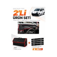 E-biz Peugeot Bipper Tam Kapalı 2007-2020 Uyumlu Torpido + Deri Çanta - Siyah-kırmızı - Pe019