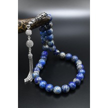 Doğal Lapis Lazuli Taşlı Tesbih 925 Ayar Gümüş Püsküllü 10mm Küre Kesim 902556